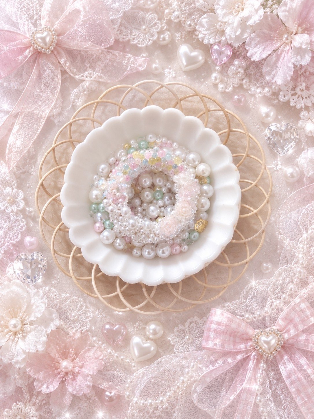 パールとレースのハンドメイド作品